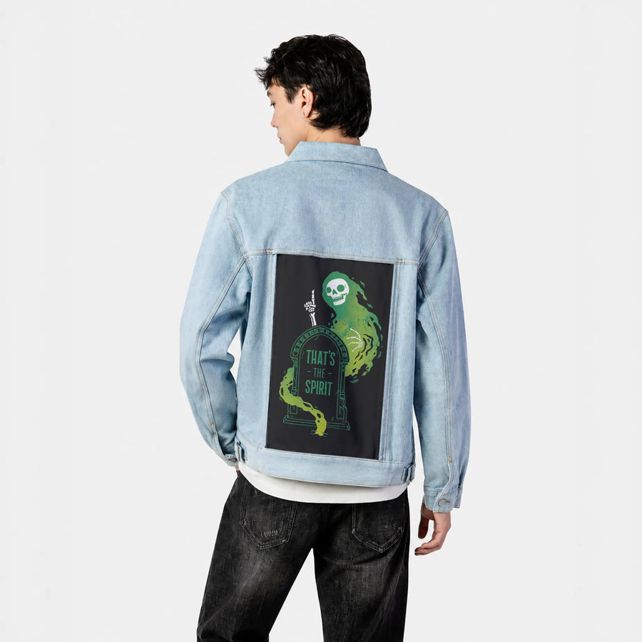 thatsthespirit patch on male og denim jacket in oceanside