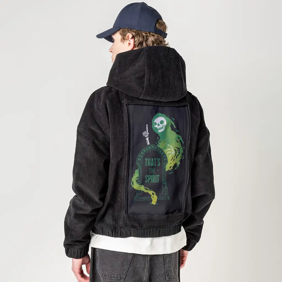 thatsthespirit patch on male retro cord hoodie in onyx