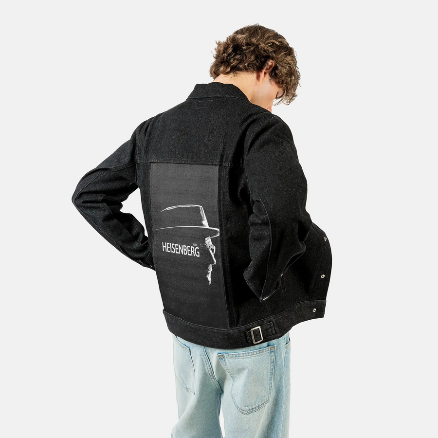 thechemist patch on male og denim jacket in raven