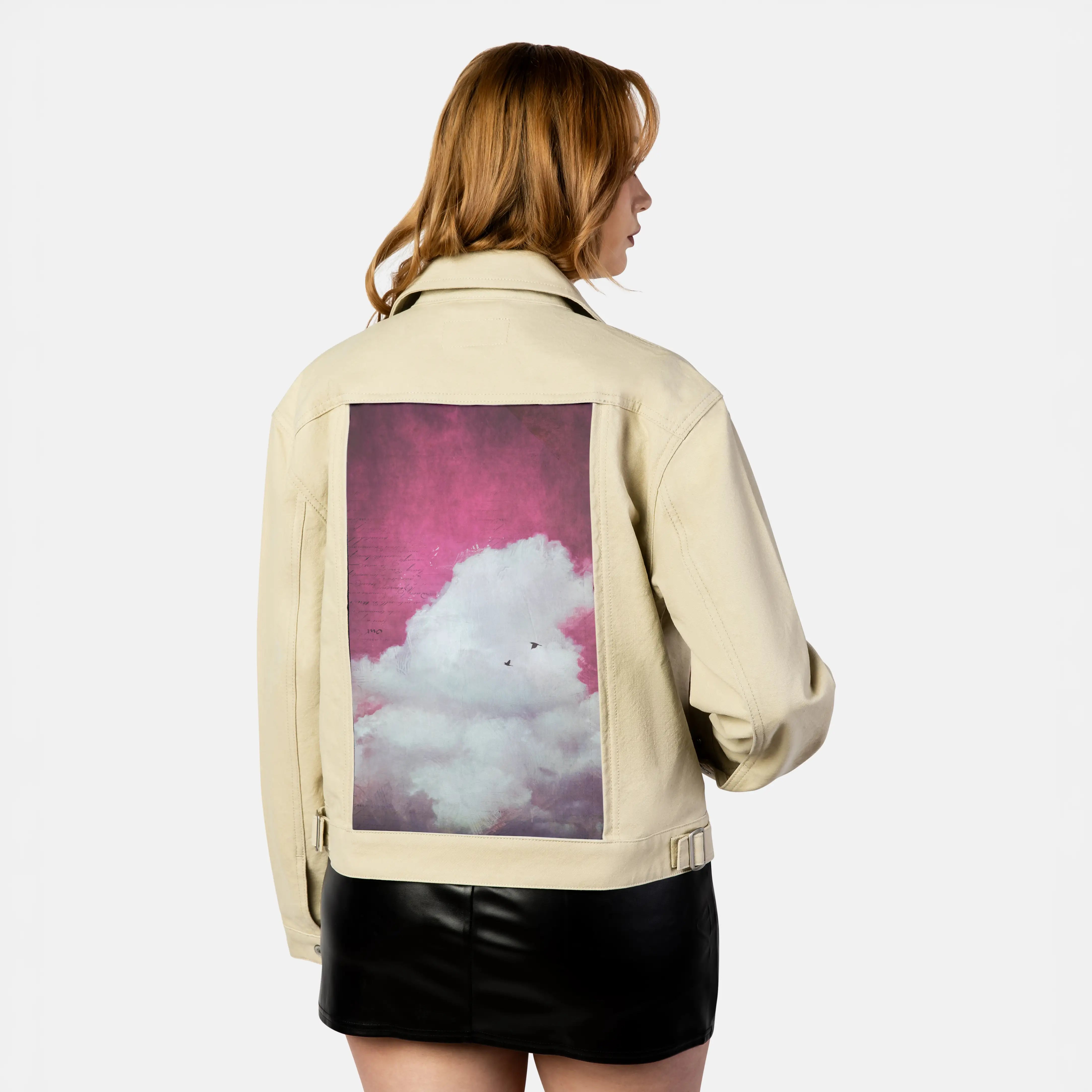 theclouddreamversion patch on female atelier canvas jacket in tan