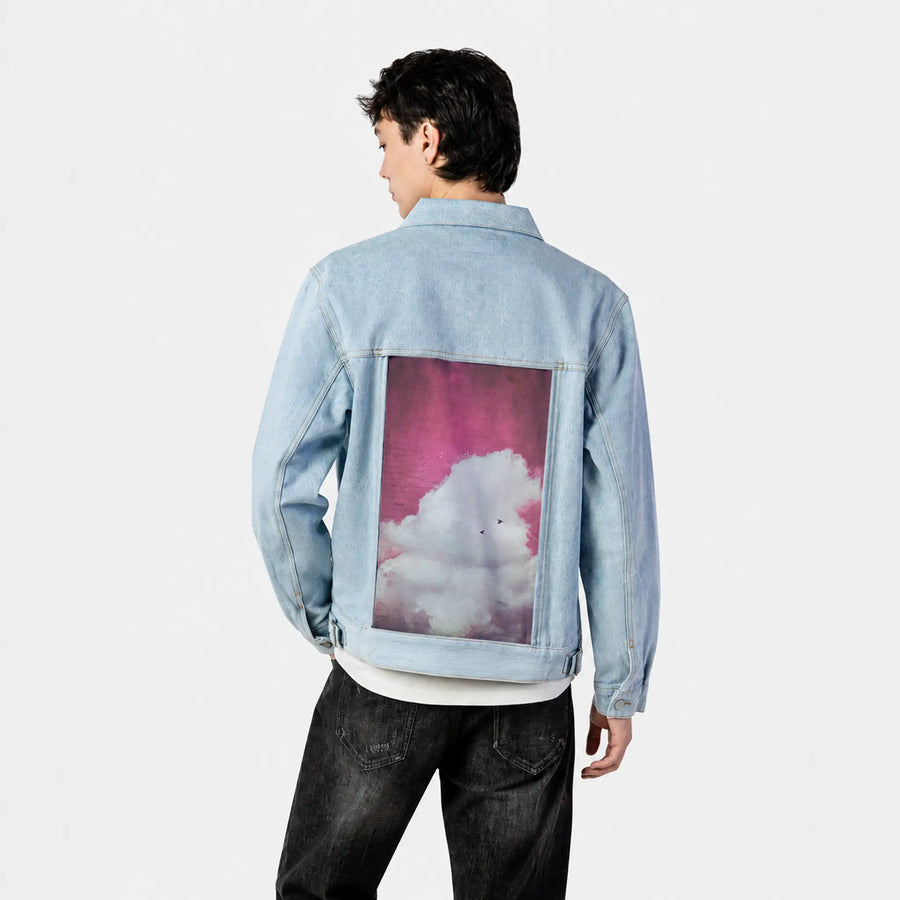 theclouddreamversion patch on male og denim jacket in oceanside