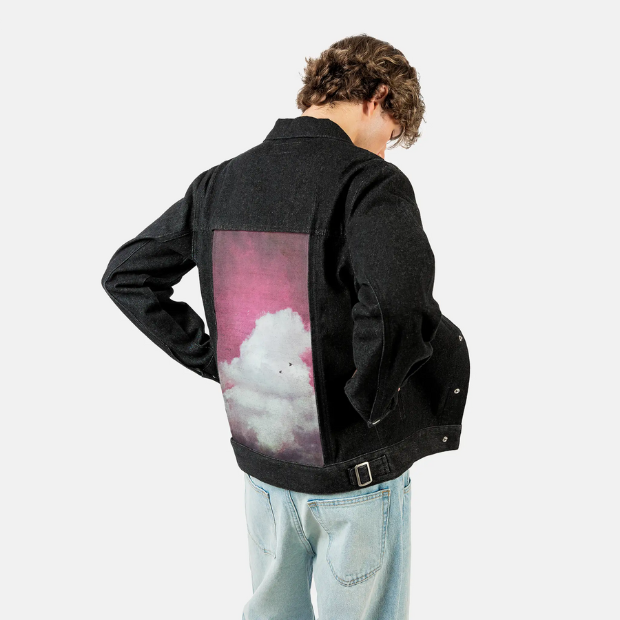 theclouddreamversion patch on male og denim jacket in raven
