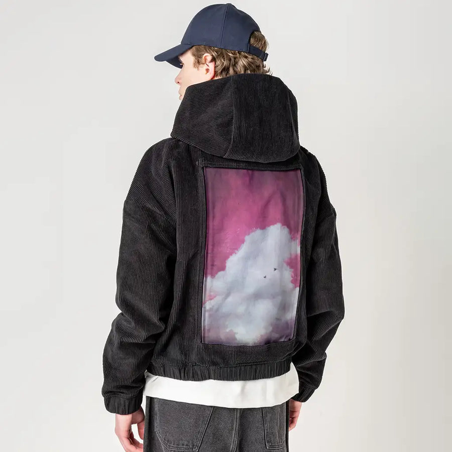 theclouddreamversion patch on male retro cord hoodie in onyx