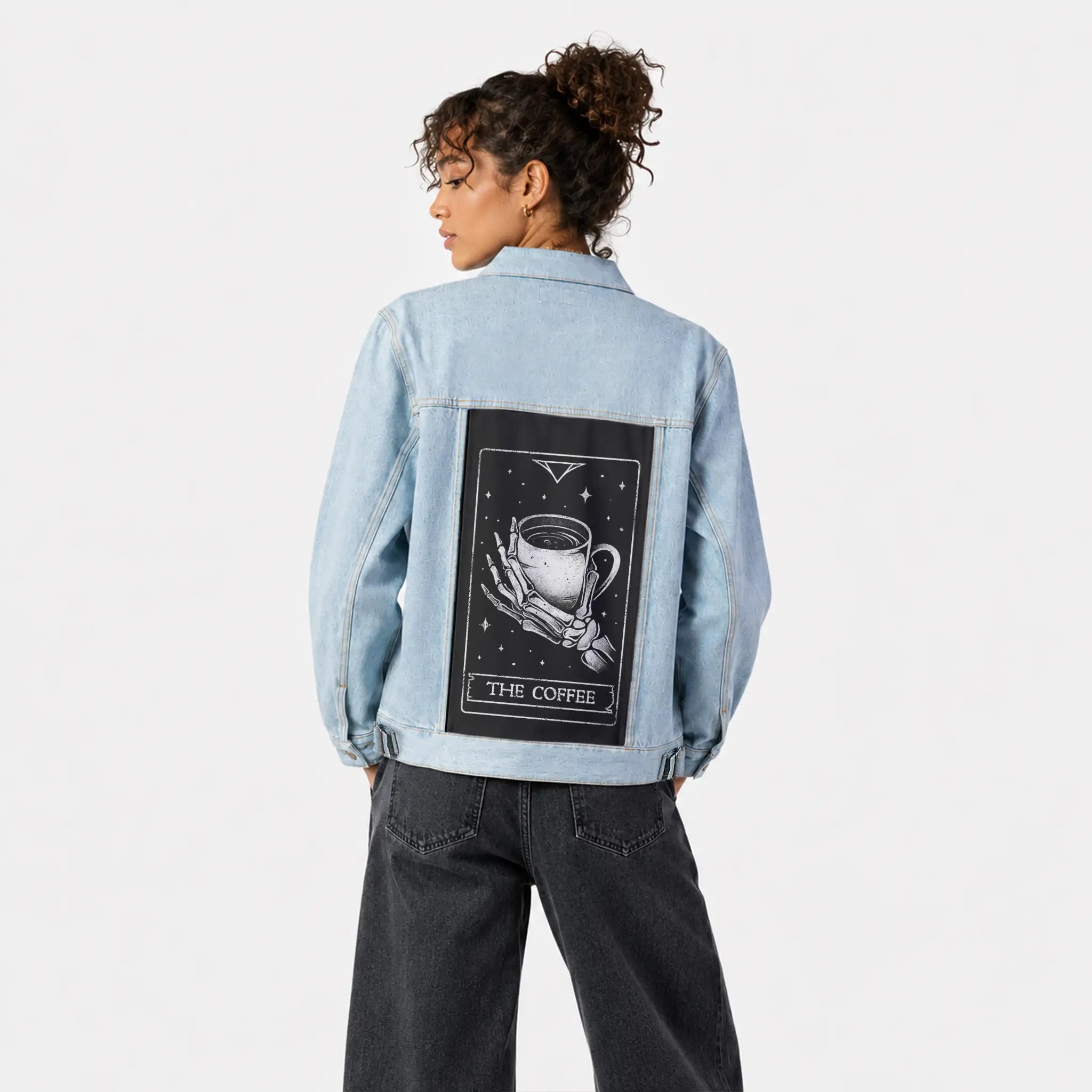 thecoffee patch on female og denim jacket in oceanside