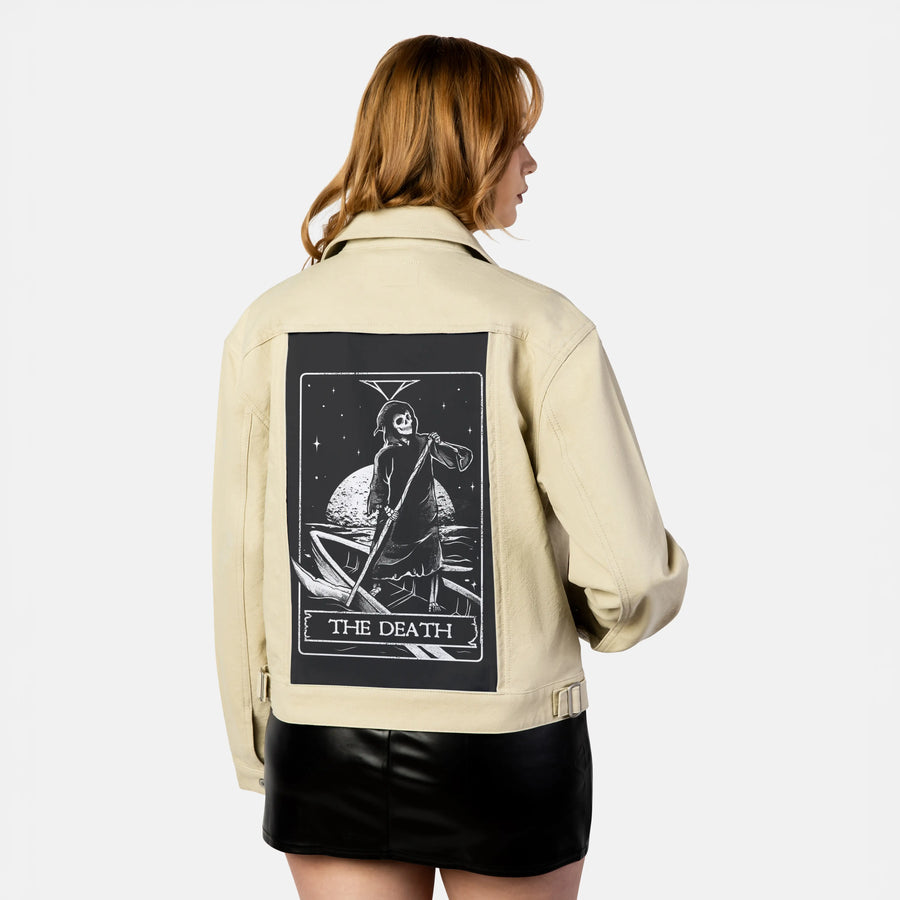 thedeath patch on female atelier canvas jacket in tan