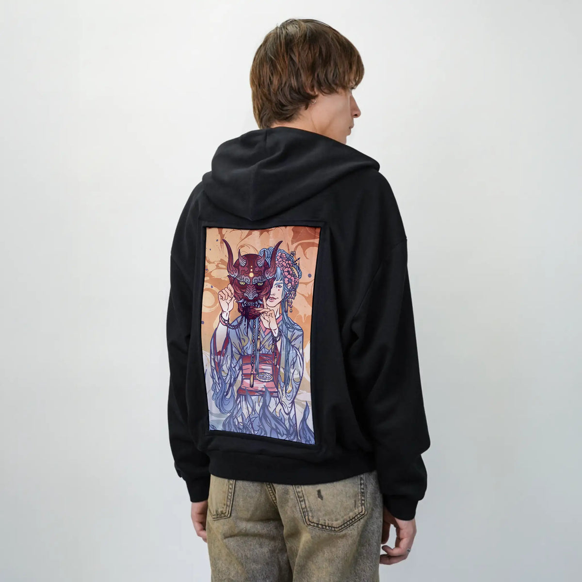 thedevil patch on male essential zip hoodie in after hours