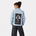 thedoctor patch on female og denim jacket in oceanside