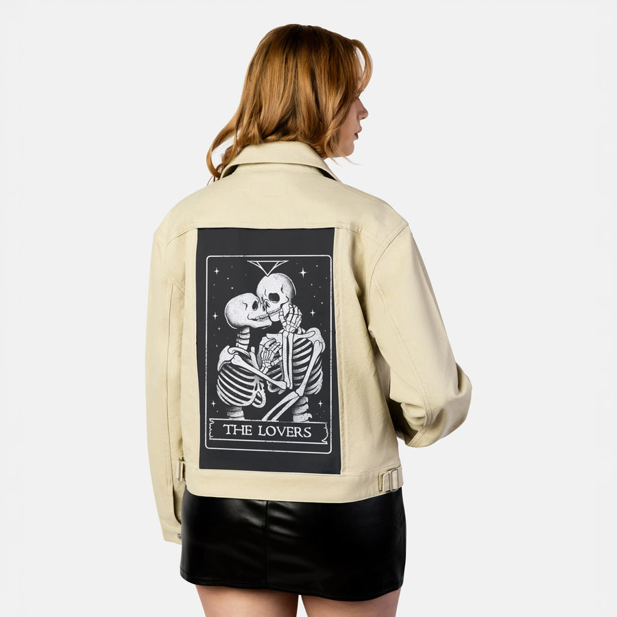 theeternallovers patch on female atelier canvas jacket in tan
