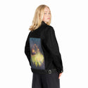 thefind patch on female og denim jacket in raven