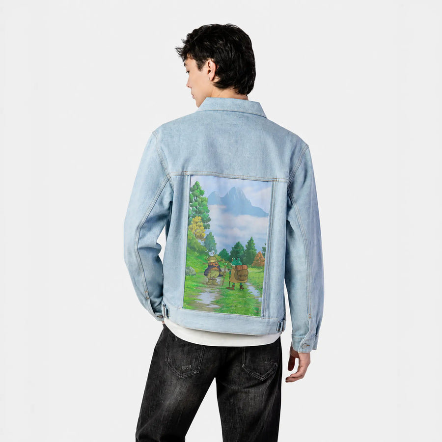 theforkmountain patch on male og denim jacket in oceanside