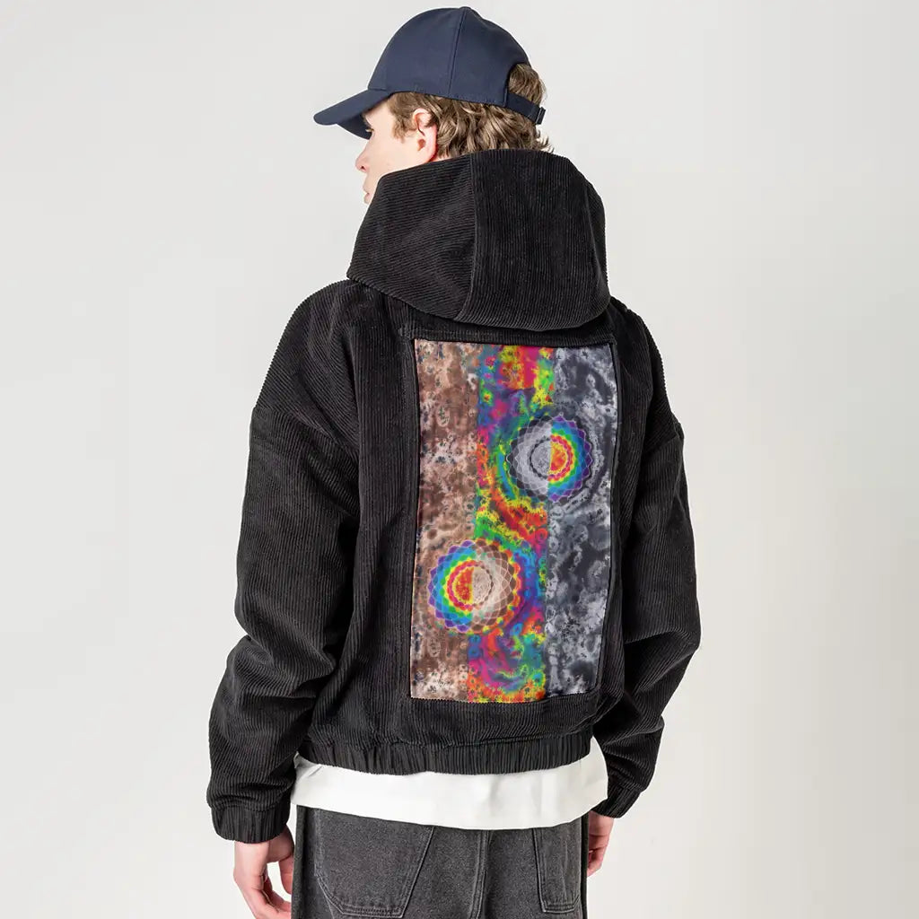thegreatdivide patch on male retro cord hoodie in onyx