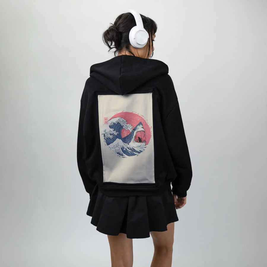 thegreatshark patch on female essential zip hoodie in after hours