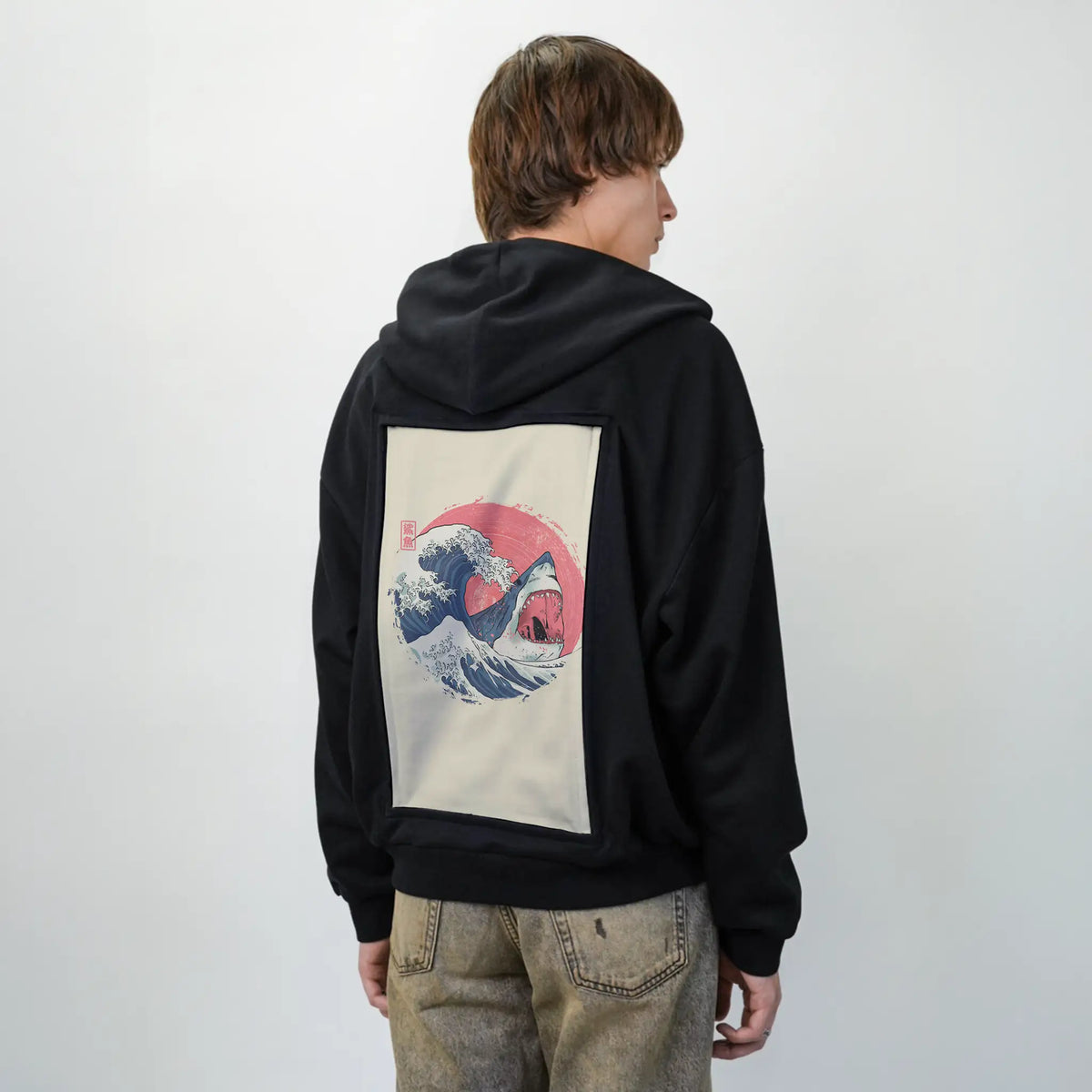 thegreatshark patch on male essential zip hoodie in after hours