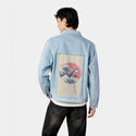 thegreatshark patch on male og denim jacket in oceanside