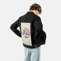 thegreatshark patch on male og denim jacket in raven