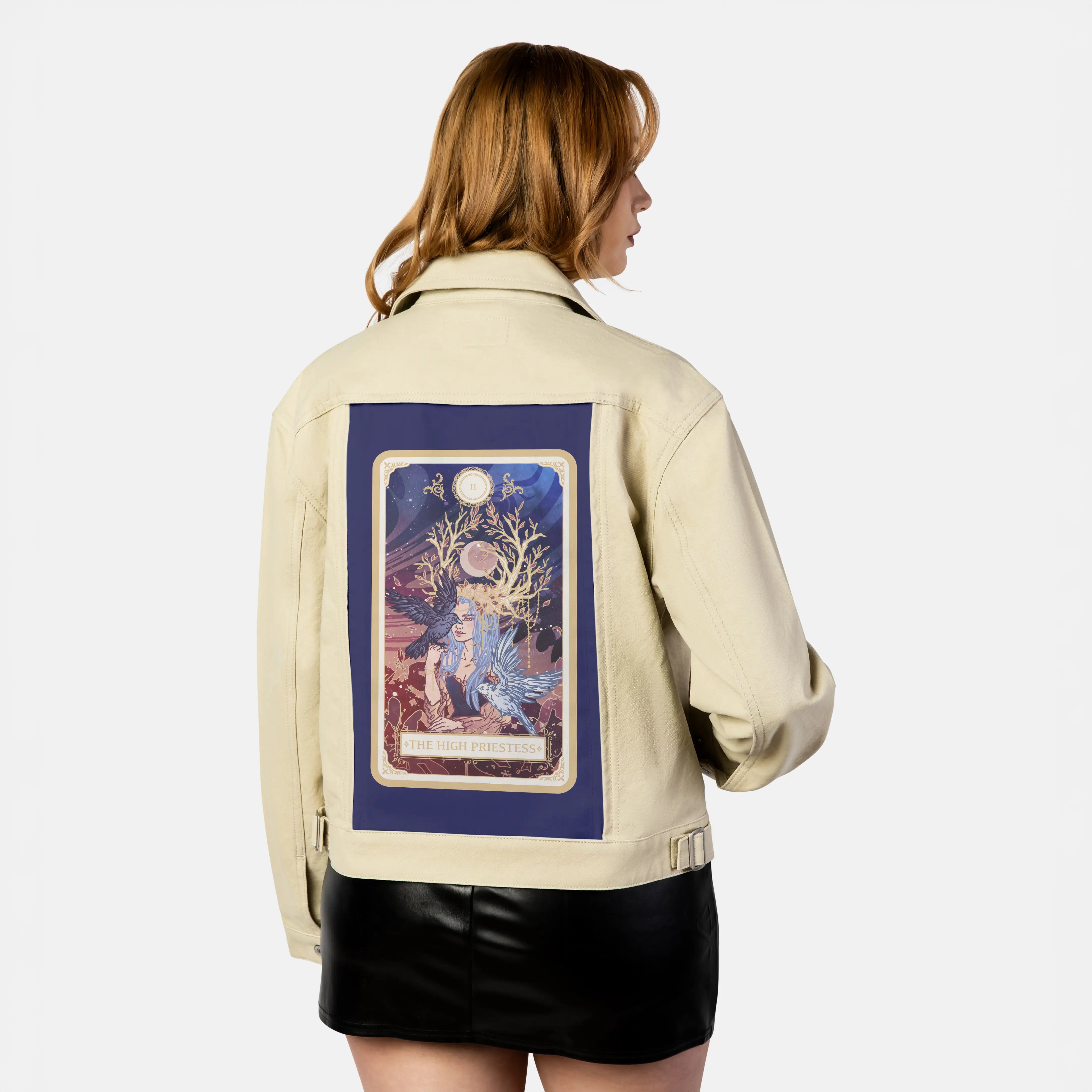 thehighpriestess patch on female atelier canvas jacket in tan