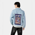 thehighpriestess patch on male og denim jacket in oceanside