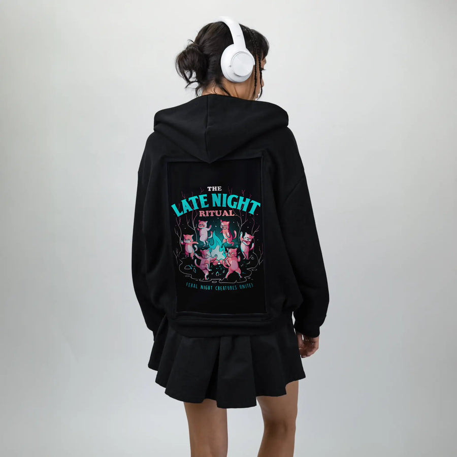 thelatenightritual patch on female essential zip hoodie in after hours