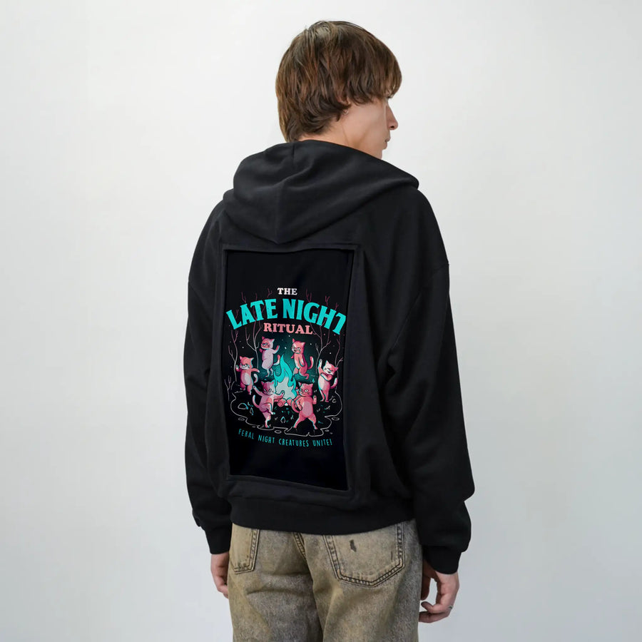 thelatenightritual patch on male essential zip hoodie in after hours