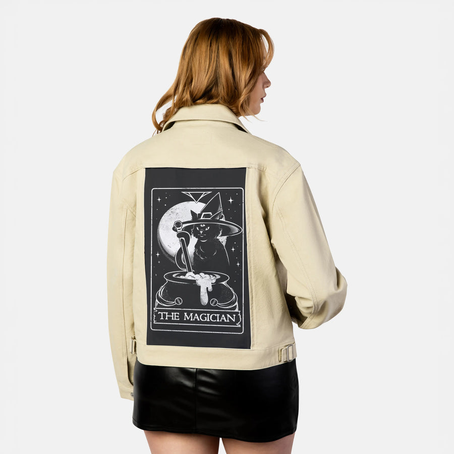 themagician patch on female atelier canvas jacket in tan