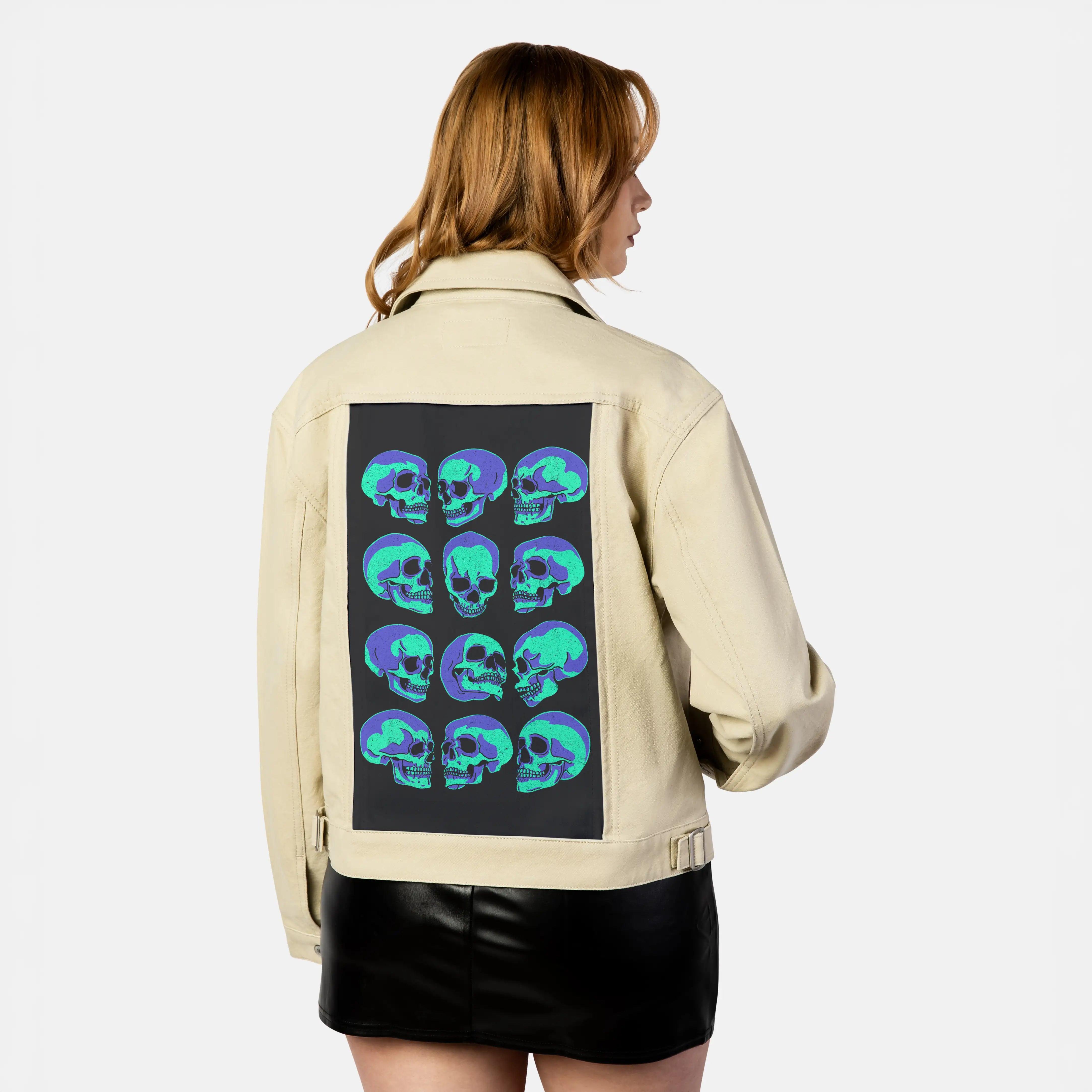 themanyfacesofdeath patch on female atelier canvas jacket in tan