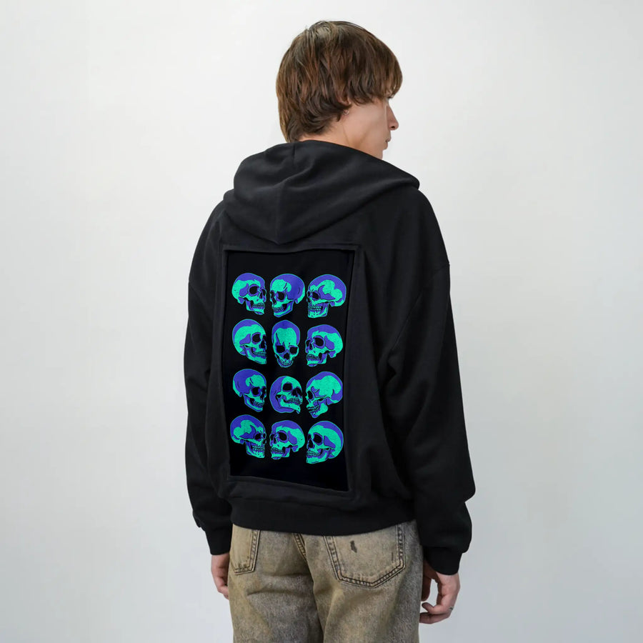 themanyfacesofdeath patch on male essential zip hoodie in after hours