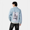 themap patch on male og denim jacket in oceanside
