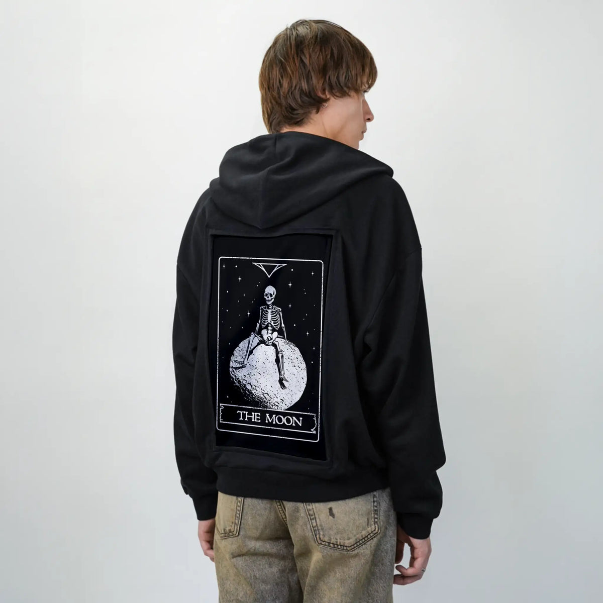 themoon patch on male essential zip hoodie in after hours