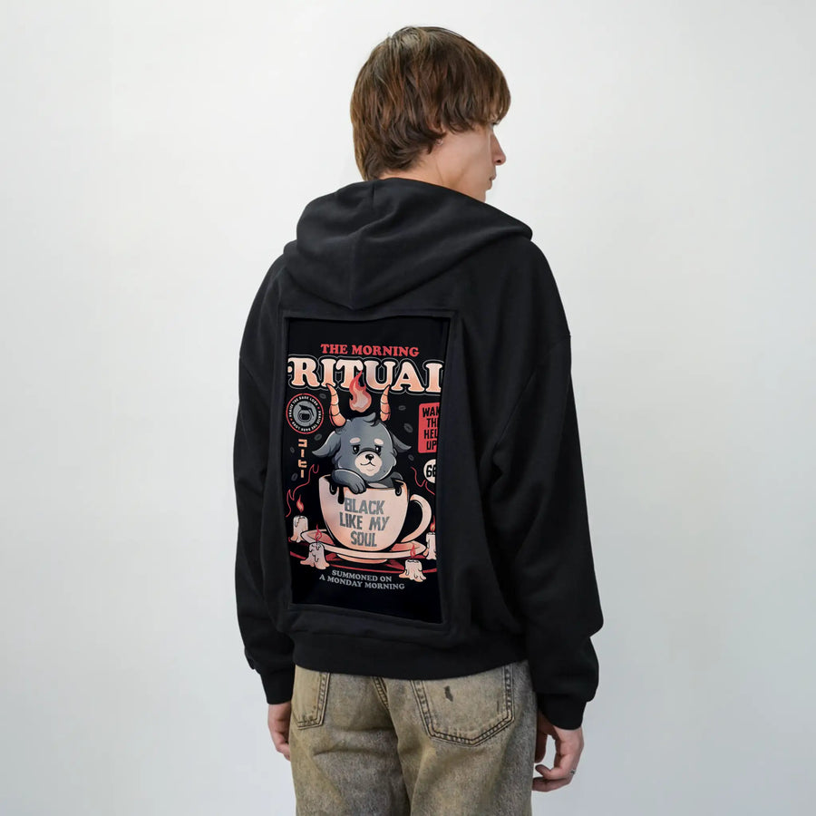 themorningritual patch on male essential zip hoodie in after hours