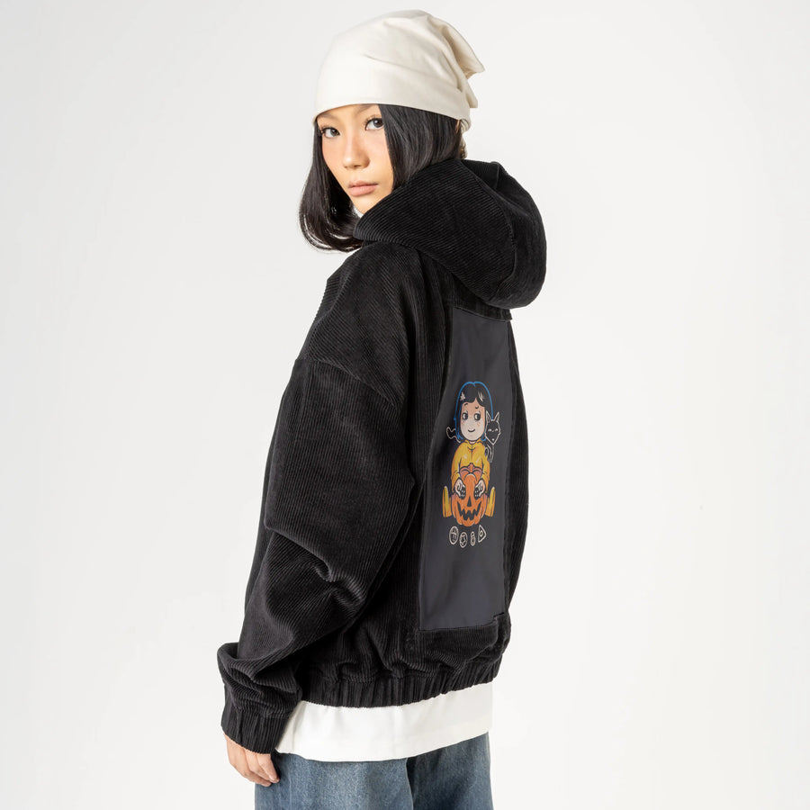 theotherpumpkin patch on female retro cord hoodie in onyx