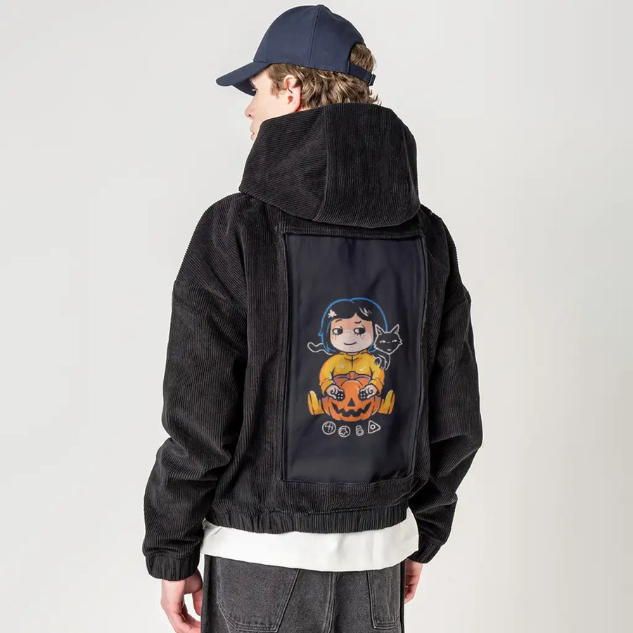 theotherpumpkin patch on male retro cord hoodie in onyx