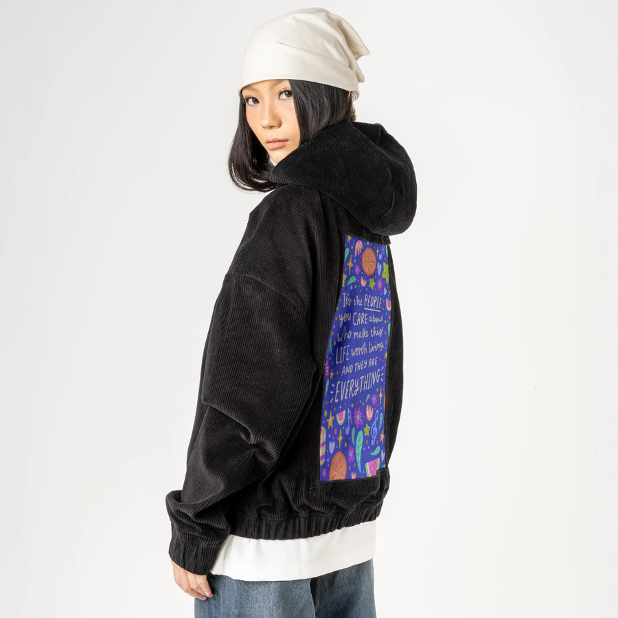thepeople patch on female retro cord hoodie in onyx