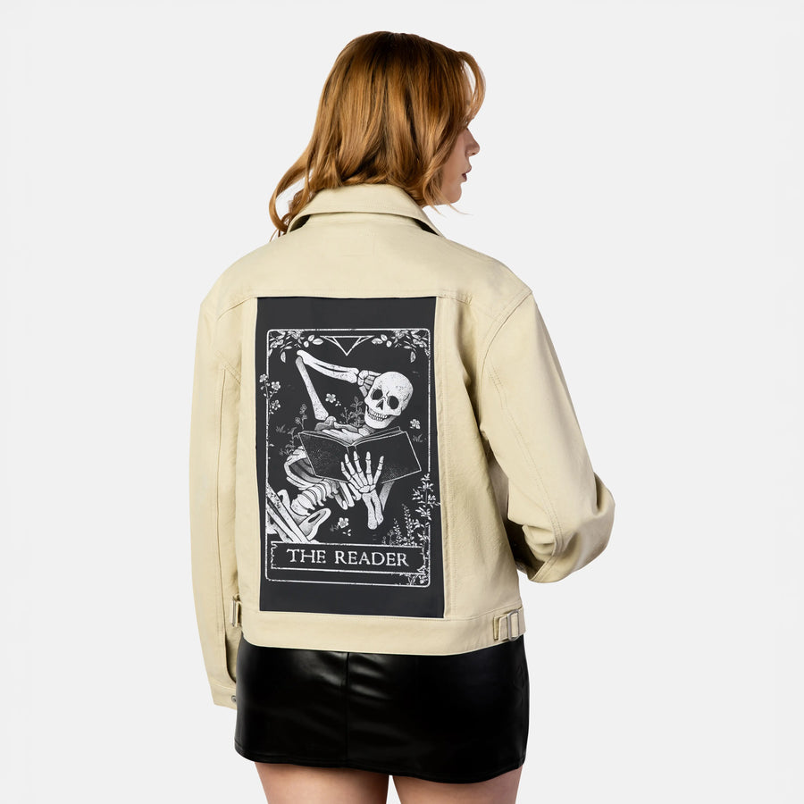 thereader patch on female atelier canvas jacket in tan