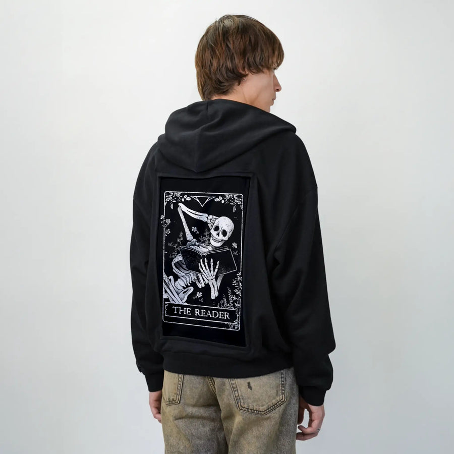 thereader patch on male essential zip hoodie in after hours