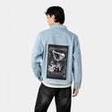 thereader patch on male og denim jacket in oceanside