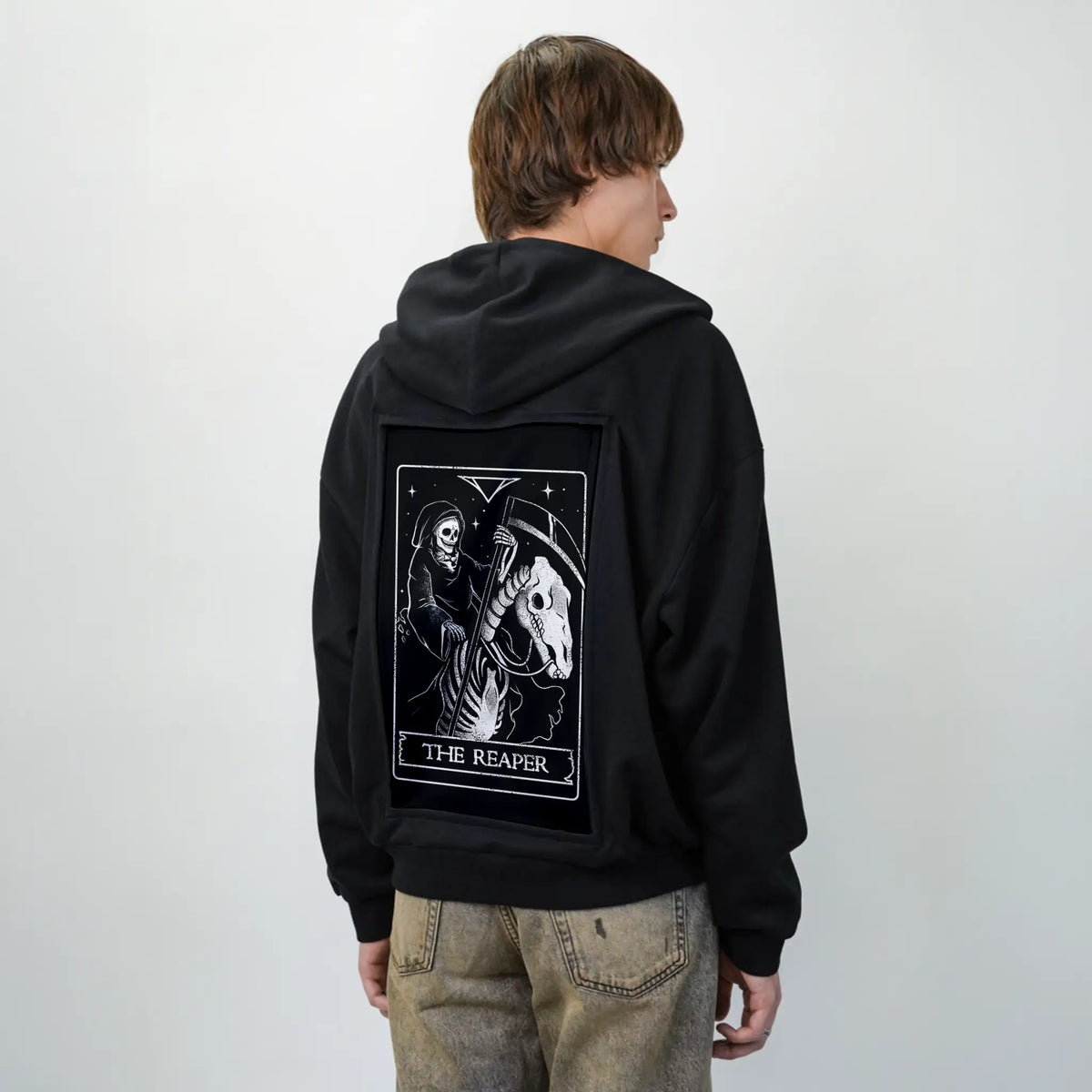thereaper patch on male essential zip hoodie in after hours