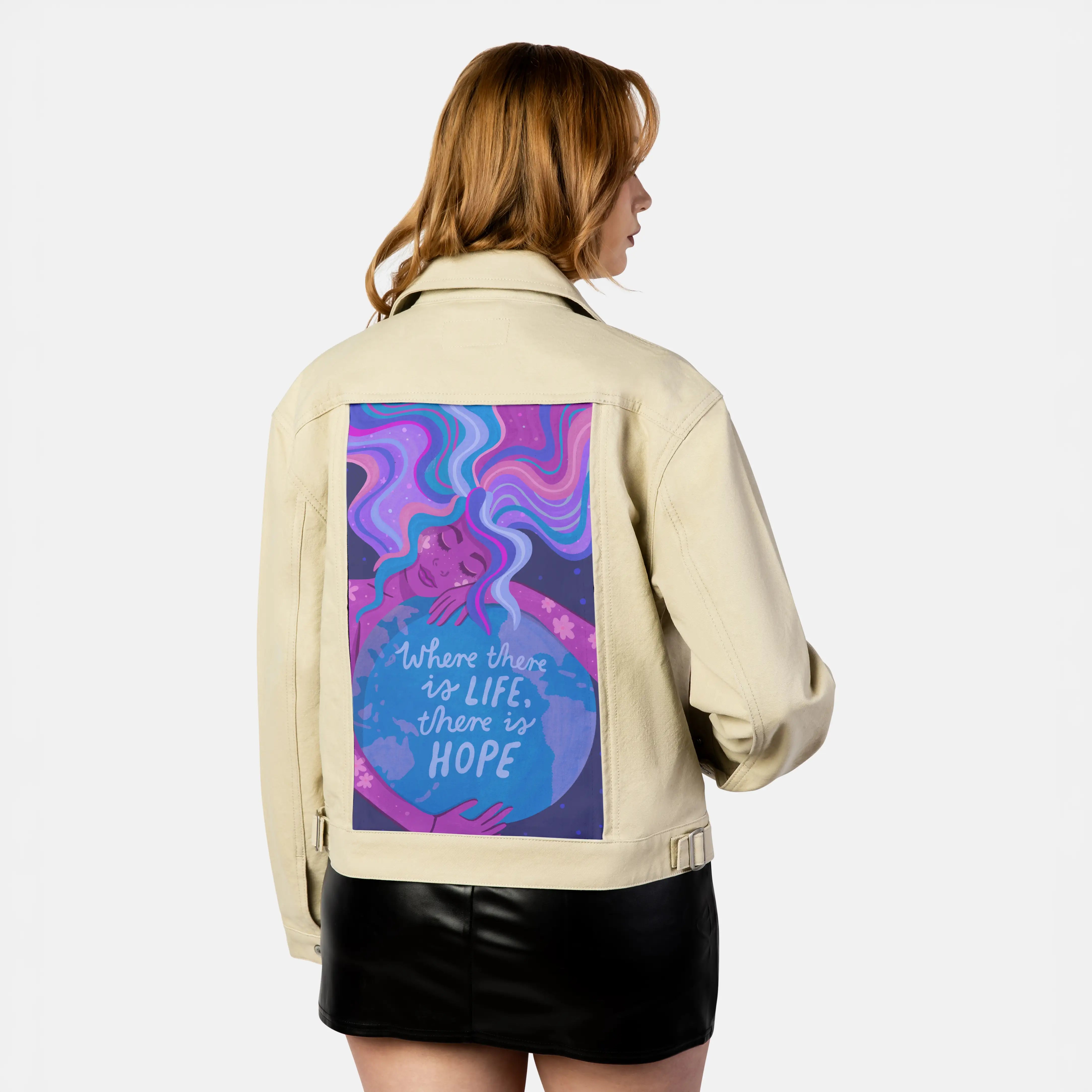 thereishope patch on female atelier canvas jacket in tan