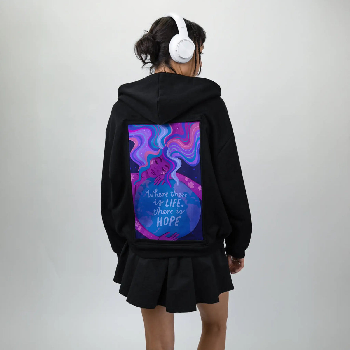 thereishope patch on female essential zip hoodie in after hours