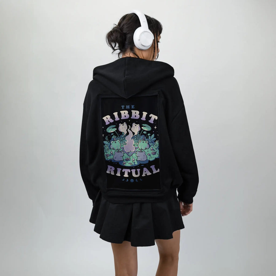 theribbitritual patch on female essential zip hoodie in after hours