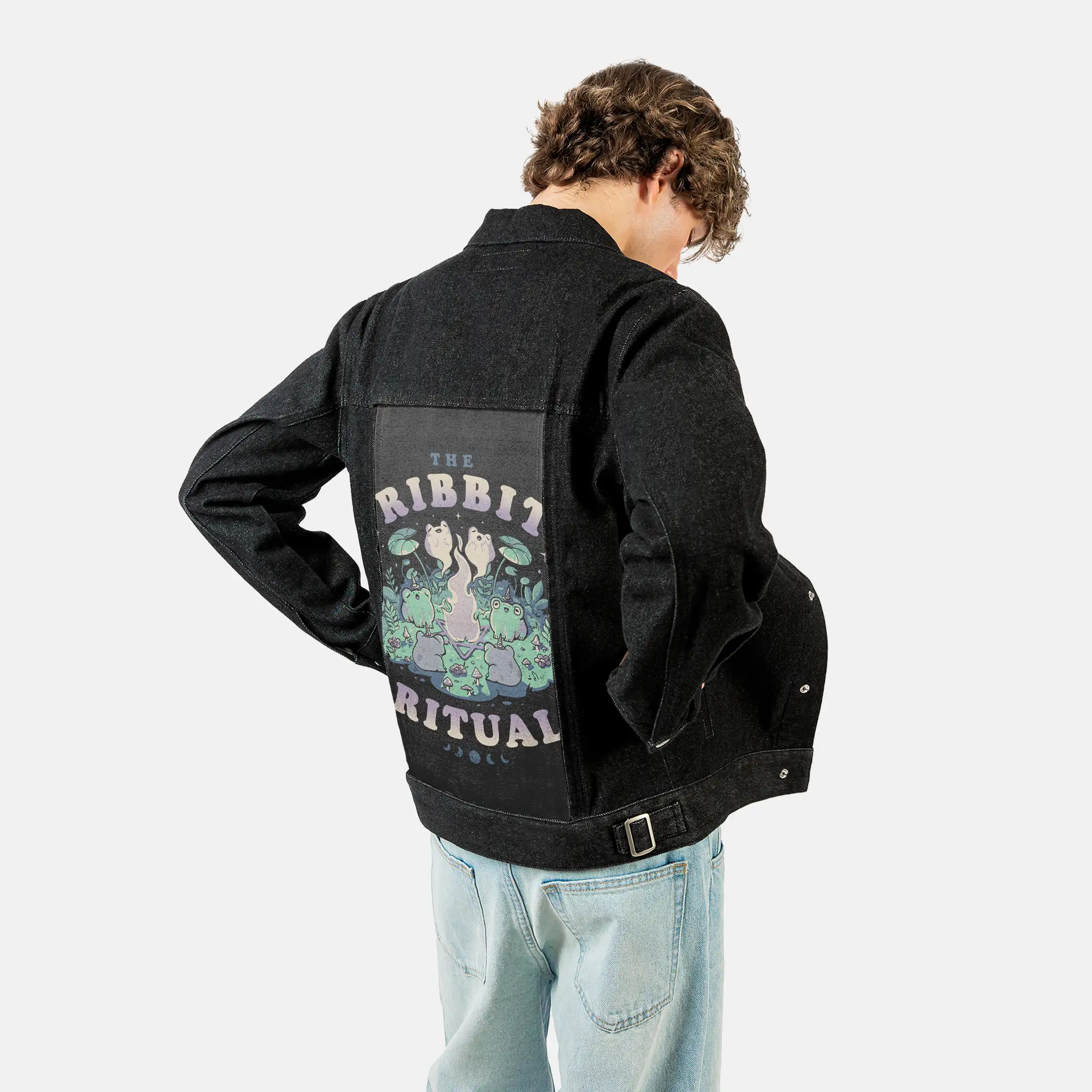 theribbitritual patch on male og denim jacket in raven