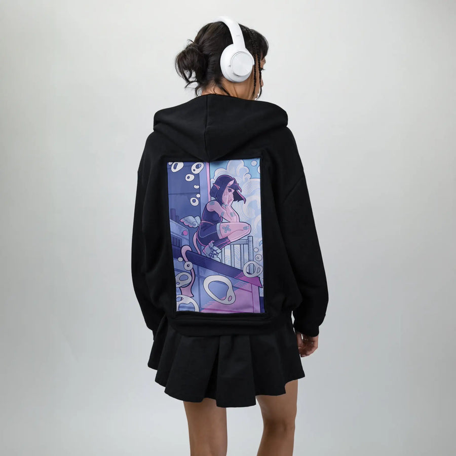 thesame patch on female essential zip hoodie in after hours