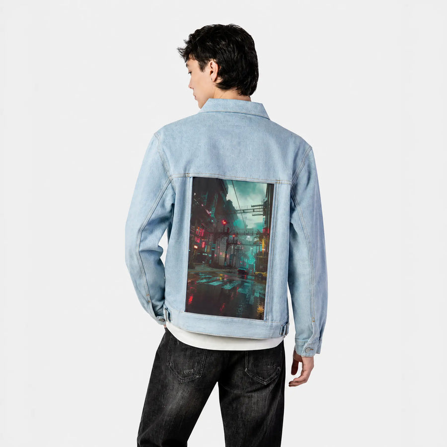 thesouth patch on male og denim jacket in oceanside