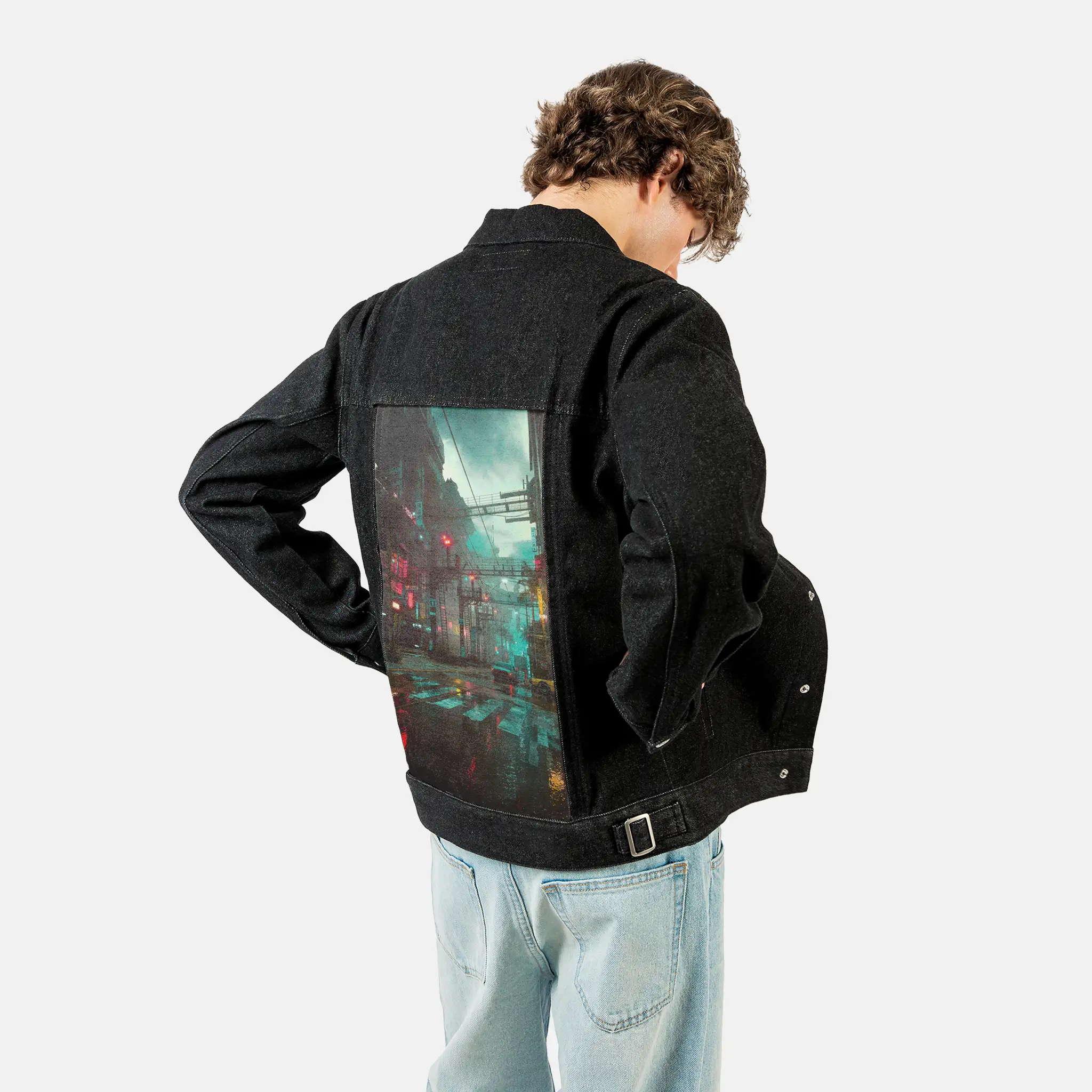 thesouth patch on male og denim jacket in raven