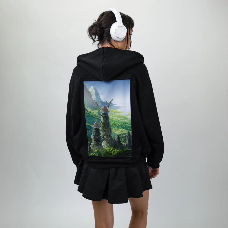 thevalleyofthewind patch on female essential zip hoodie in after hours