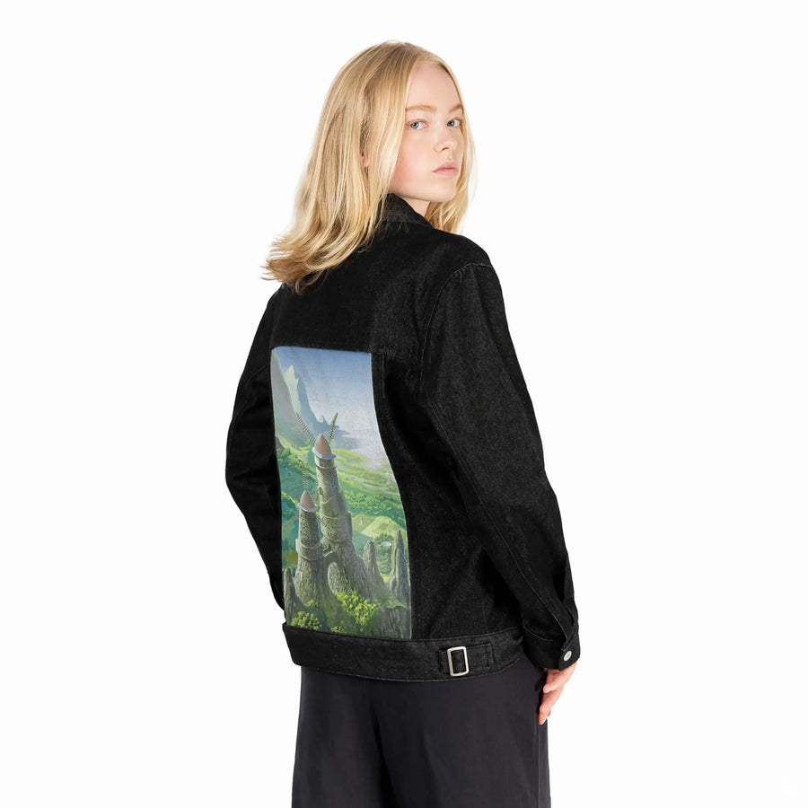 thevalleyofthewind patch on female og denim jacket in raven