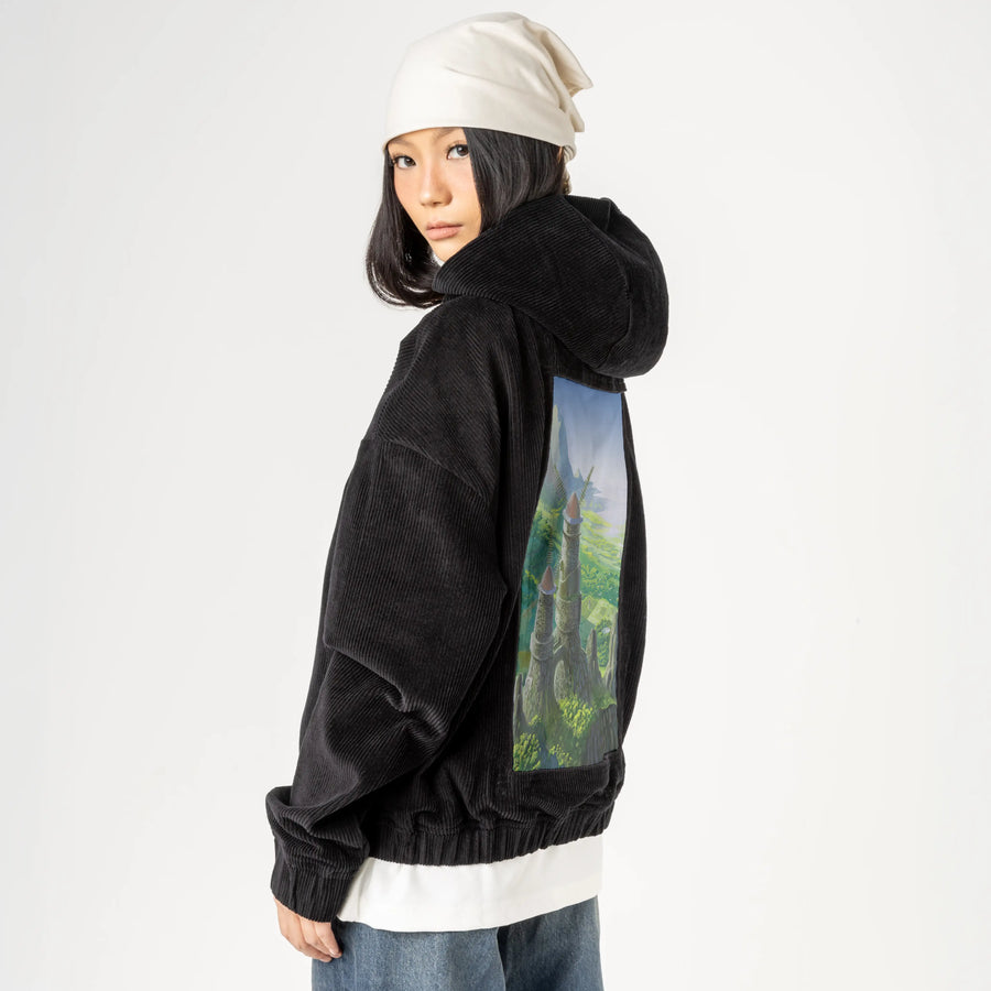 thevalleyofthewind patch on female retro cord hoodie in onyx