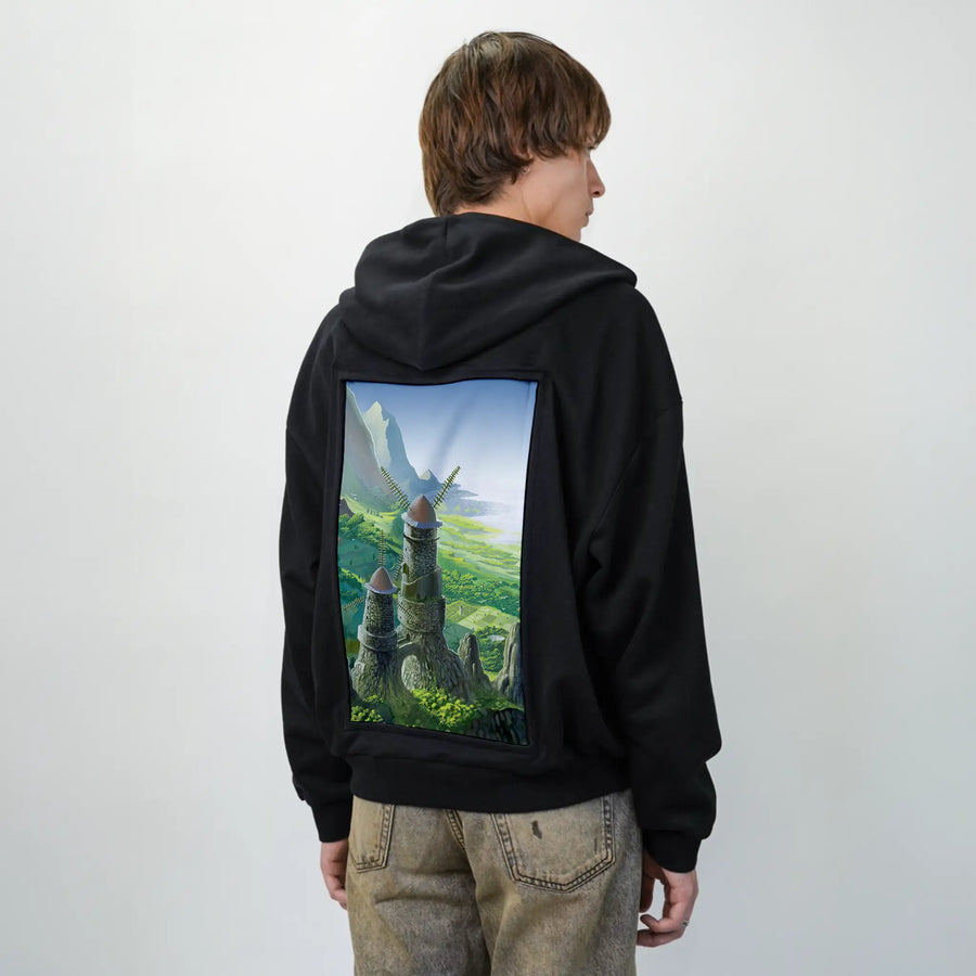 thevalleyofthewind patch on male essential zip hoodie in after hours