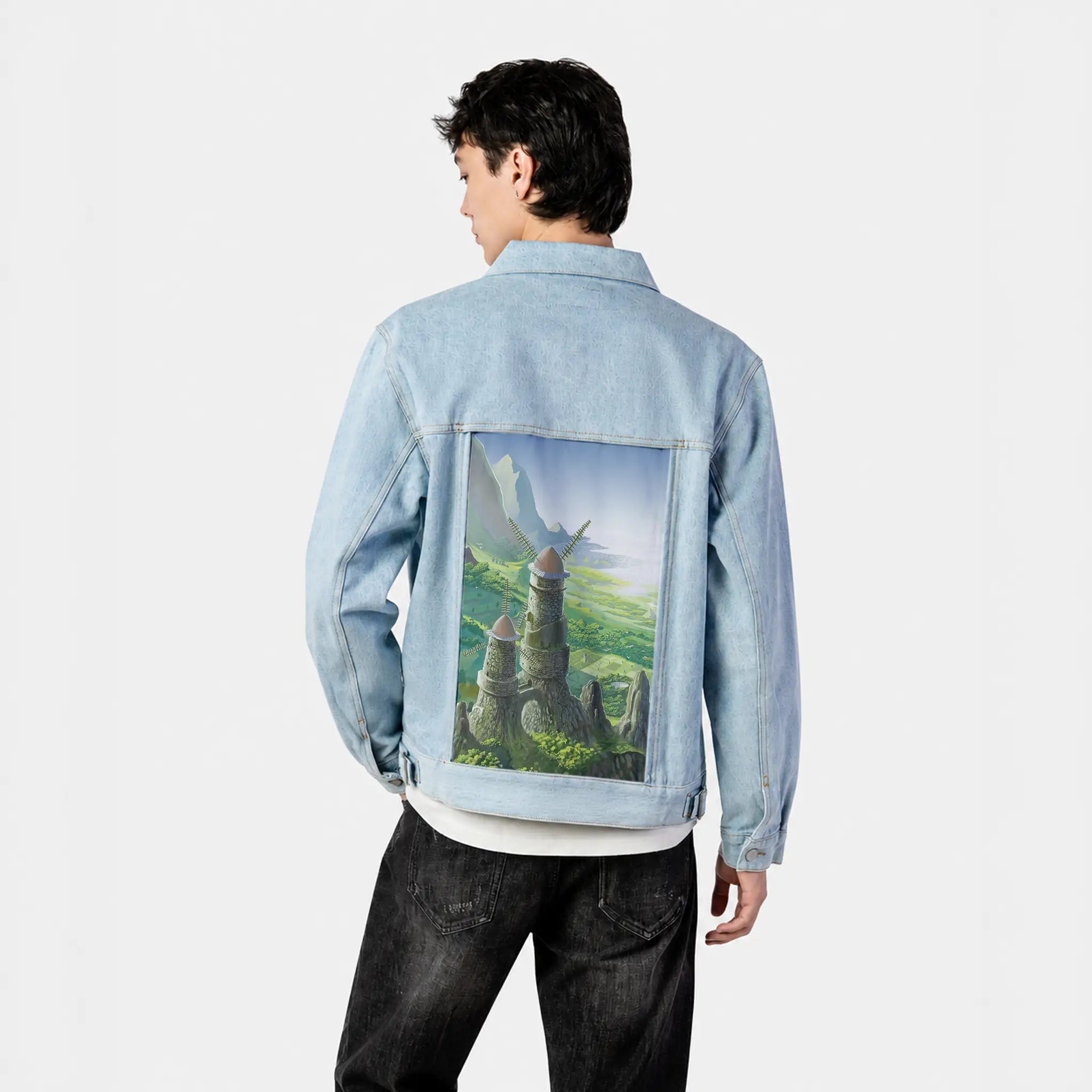 thevalleyofthewind patch on male og denim jacket in oceanside