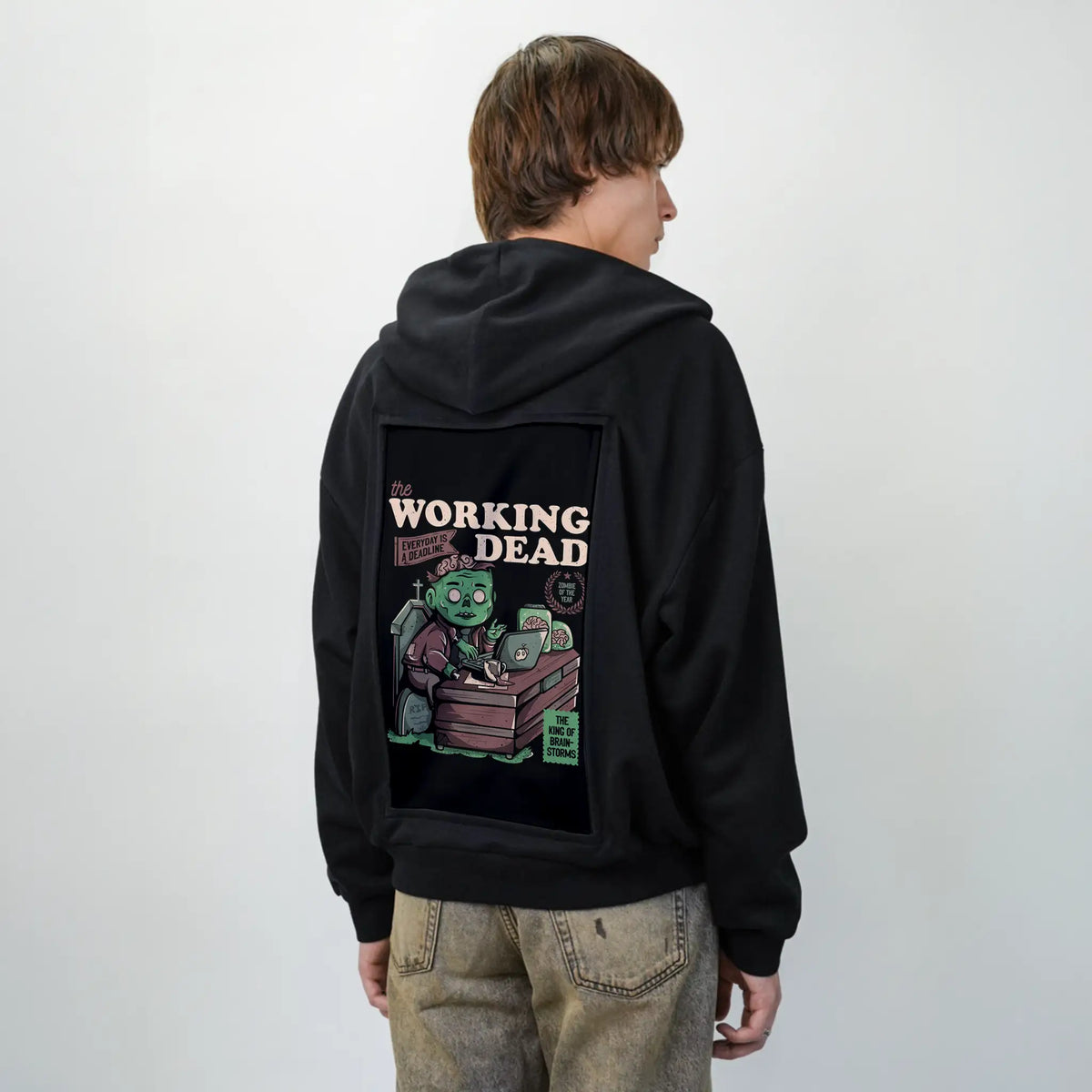 theworkingdead patch on male essential zip hoodie in after hours