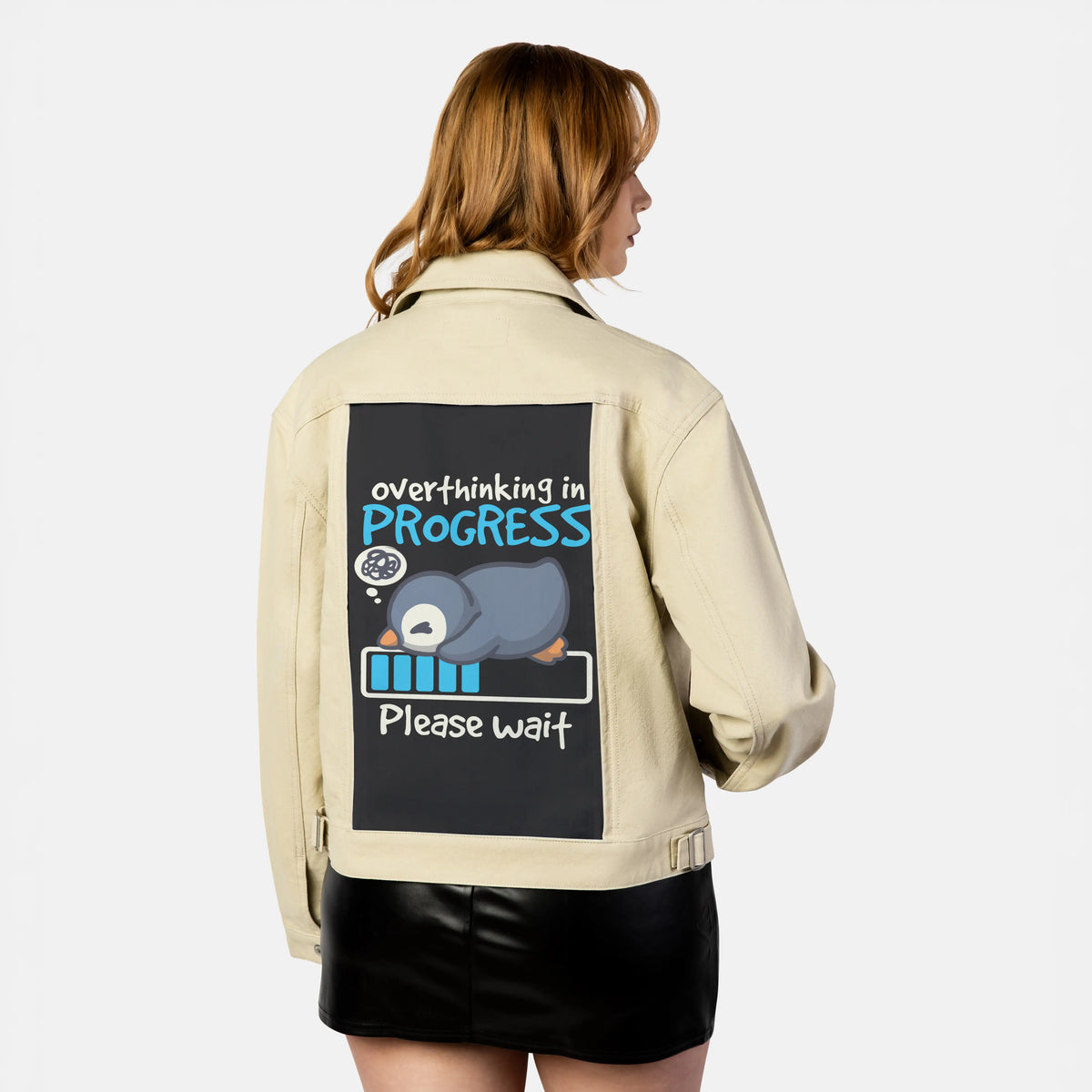 thinkingpenguin patch on female atelier canvas jacket in tan